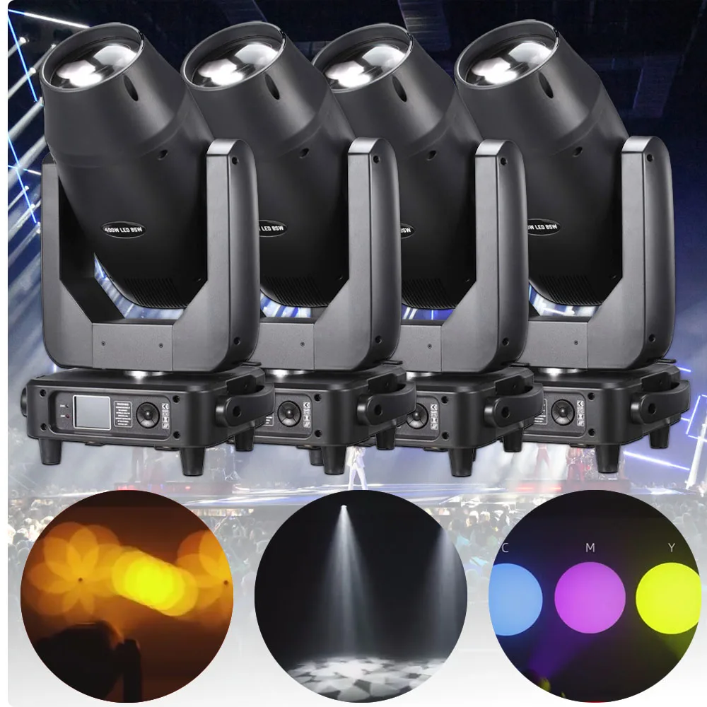 4PCS 400W 3IN1 CMY Moving Head Light DMX 23CH RGBW LED Beam Gobo Prism Frost Effect for Stage Lighting Club Theater DJ Event Bar