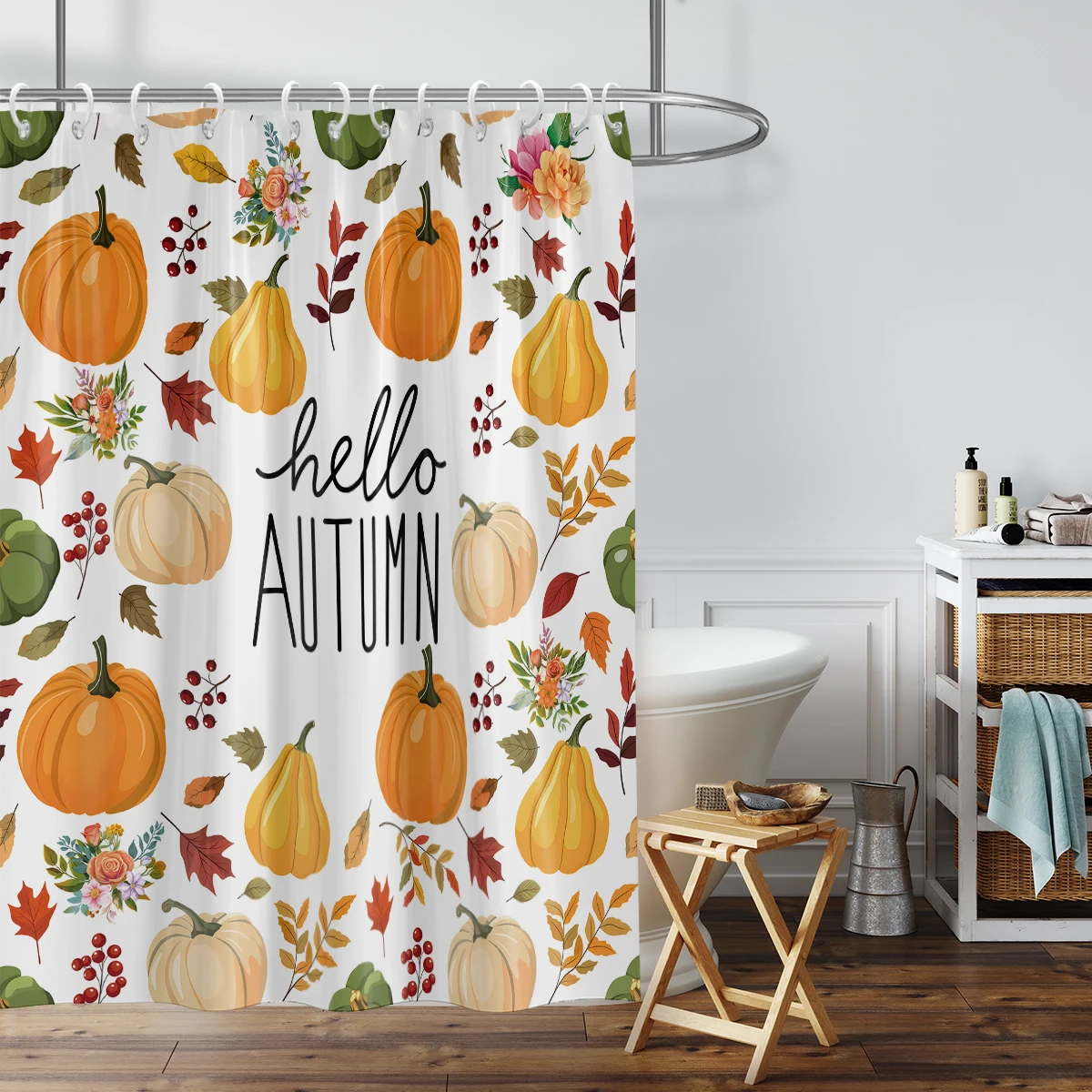 1 piece 180x180cm Hello Autumn Pumpkin Pattern Printed Shower Curtain Partition Bathroom Waterproof and Mold proof