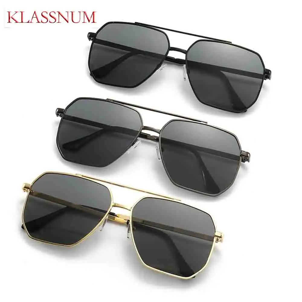 KLASSNUM Men's Pilot Polarized Sunglasses Metal Classic Square Frame Driving Anti Glare Sun Glasses UV400 Day and Night Use