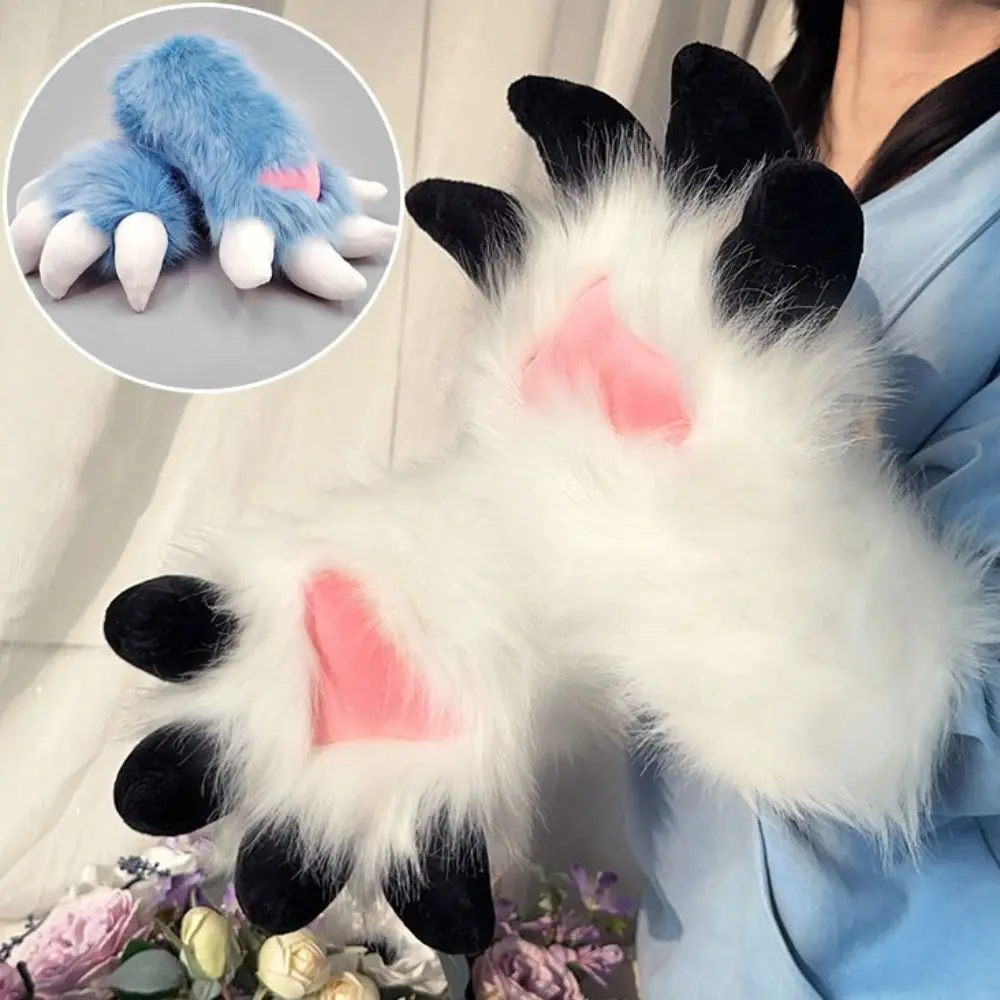 New Cartoon Animal Fursuit Paw Gloves Faux Fur with Nails Fursuit Claw Gloves Handmade Thicken Furry Gloves Gifts