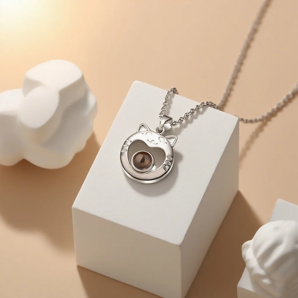 Cute Cat Projection Necklace 100 Languages Photo Insert High-end Clavicle Chain Fashion Luxury Choker Pendant Jewelry for Women