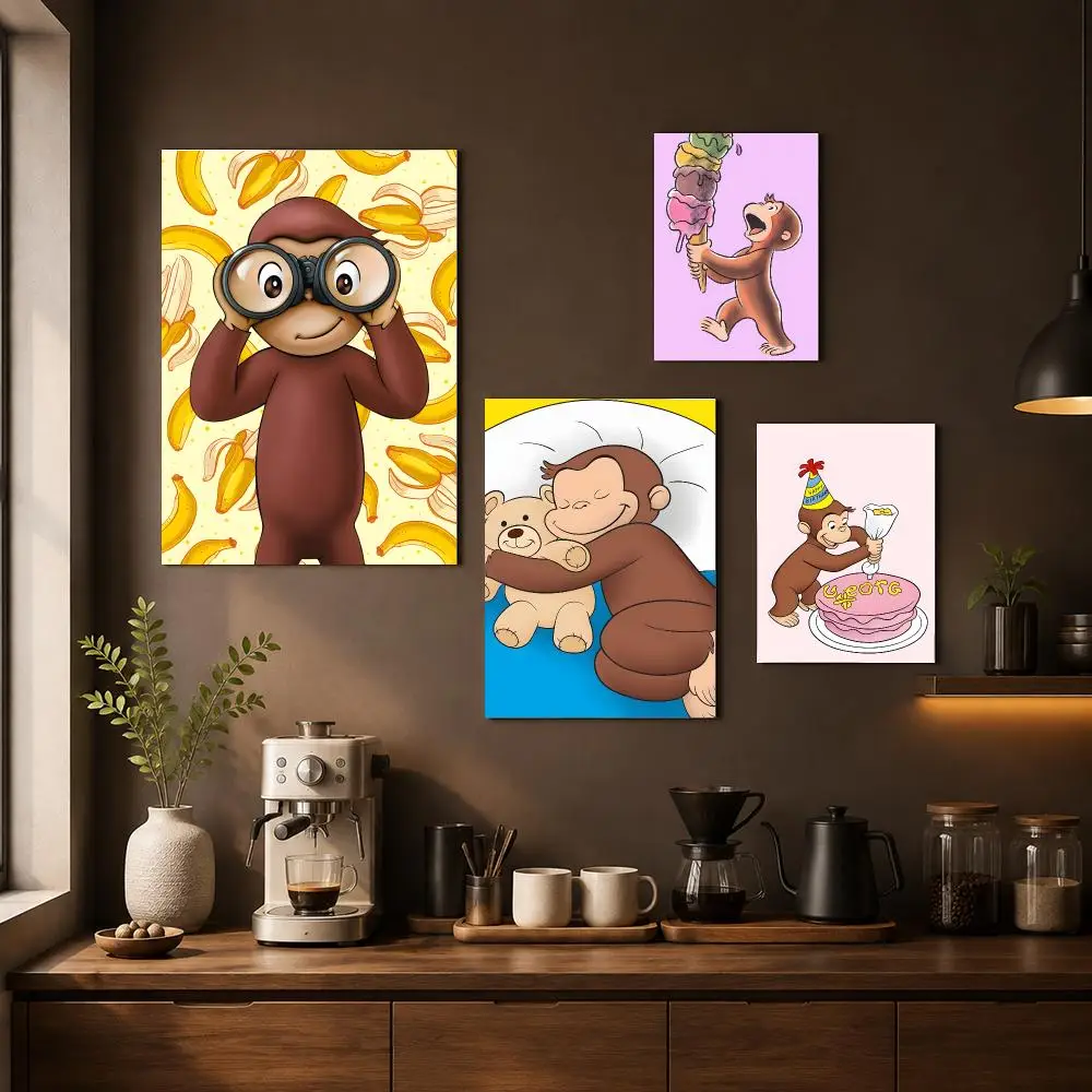 C-Curious George Poster Waterproof Wall Art Sticker For Home Living Room Bedroom Bar Vintage Decor High Quality Print Gift