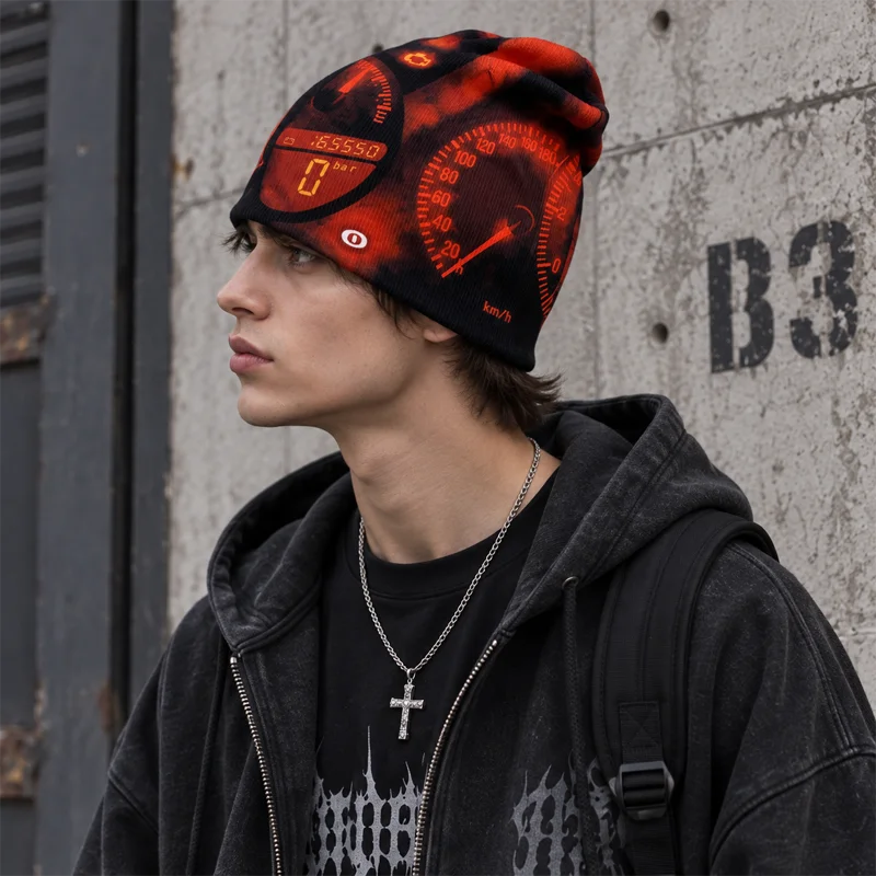 2026 Y2K Men Women Racing Graphic Beanie Hat Car Print Knit Cap Streetwear Hip Hop Fashion Casual Winter Warm Unisex Hat