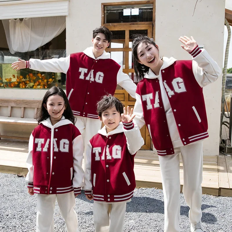 Family Same Bomber Jacket Dad Winter Mom and Son Daughter Matching Warm Thick Baseball Coat Korean Parents and Children Clothing