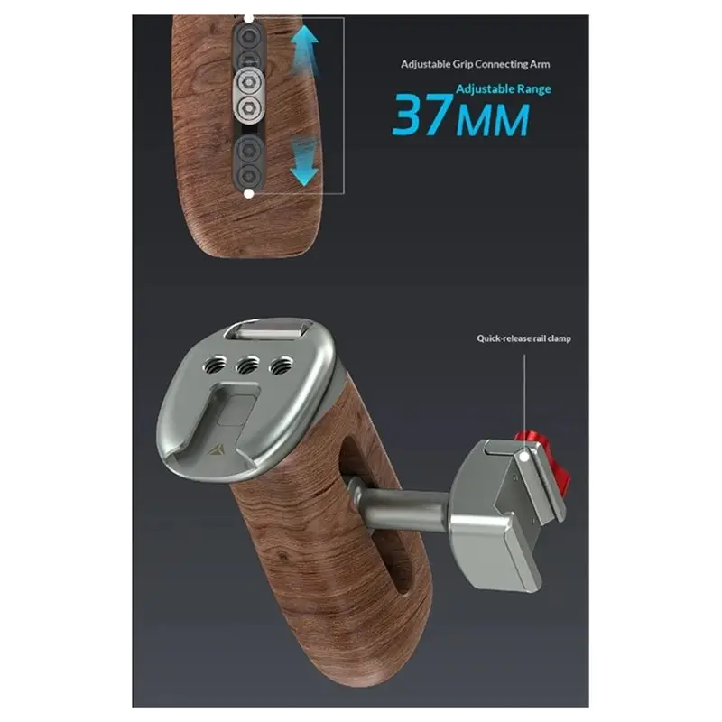 N91R-Wooden Handle With 1/4 Inch Thread Holes Universal Quick Release Side Handle Grip For DSLR Camera Cage Cold Shoe A