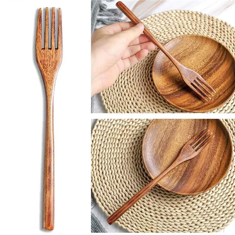 LICE-45 Pcs Wooden Spoon Fork Knife Cutlery Set Wooden Dinner Utensil Set Kitchen Wooden Flatware Tableware Cutlery Set