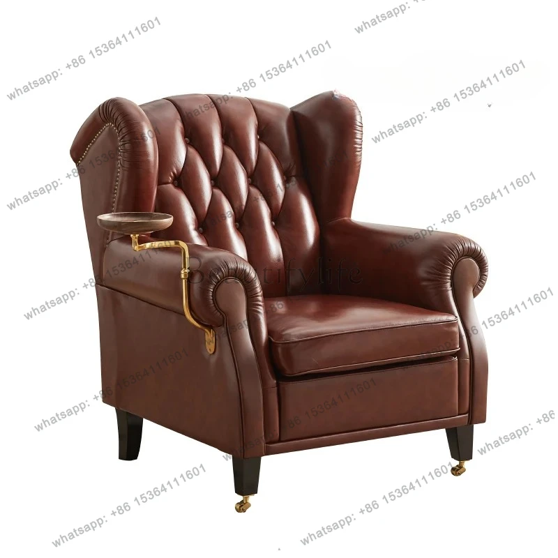 

Modern American medieval retro oil wax leather single sofa chair high-end living room home chair