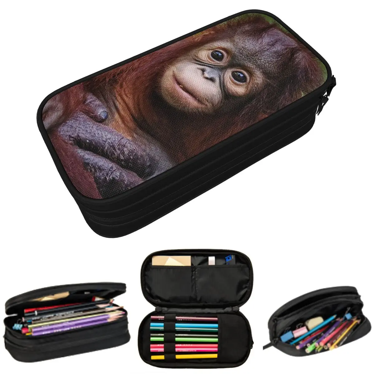 Gorilla Face Print Pencil Case for Students Gifts Pen Box Pencil Bag Stationery Supplies Pen Holder Bag