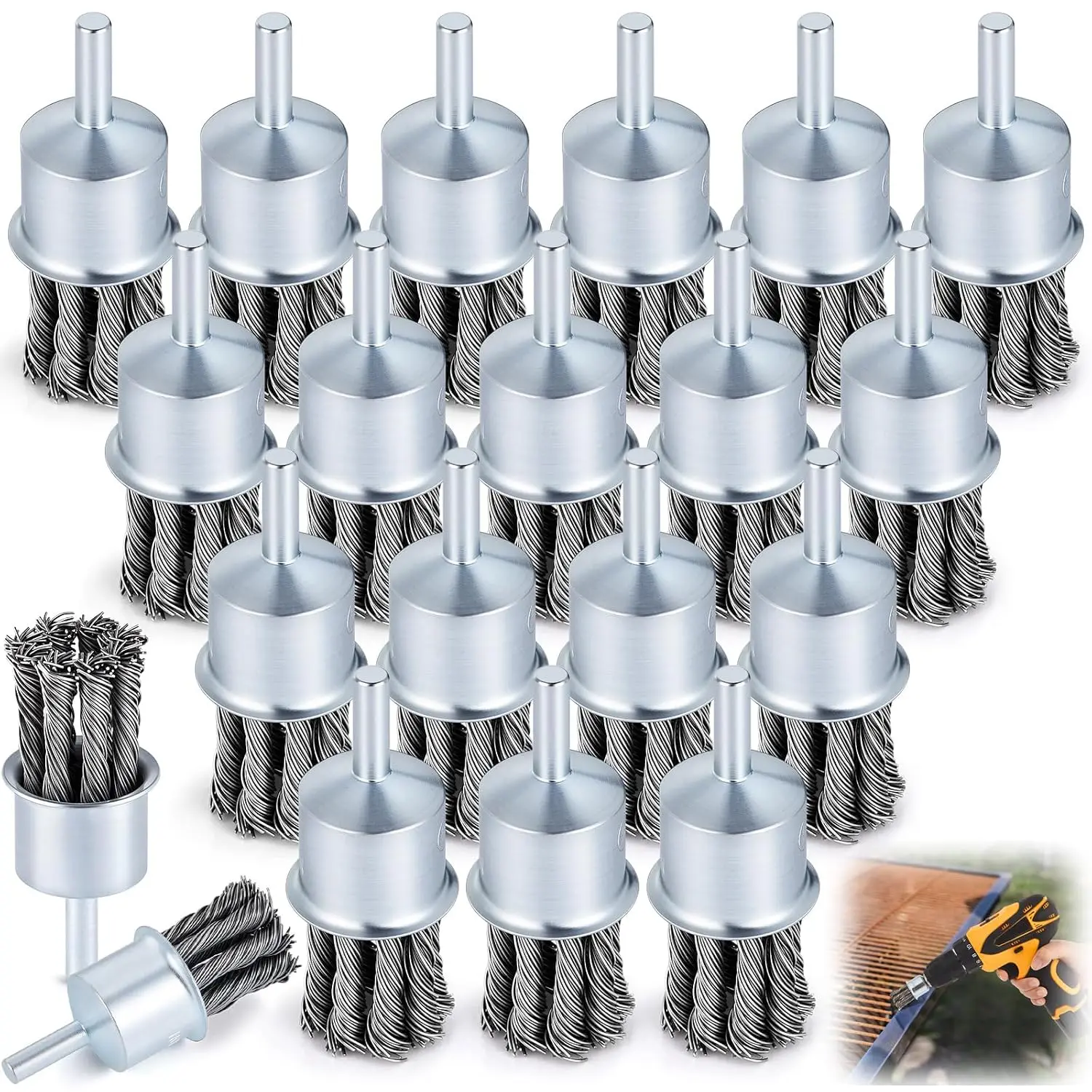 20 Pack 1 Inch Twist Knotted Wire End Brush with 1/4 Inch Shank for Drill, 20000 RPM Max Speed Heavy Duty Carbon Steel Wire Wheel for Die Grinders and Drills, Rust Paint Slag Removal