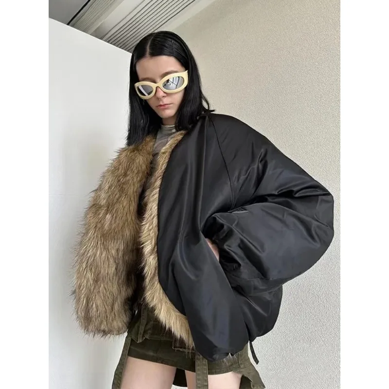 

2025 Chic Straight Classic Thicken Patchwork Turn Down Collar Padded Jacket NEW Women Winter New Furry Solid Casual Street