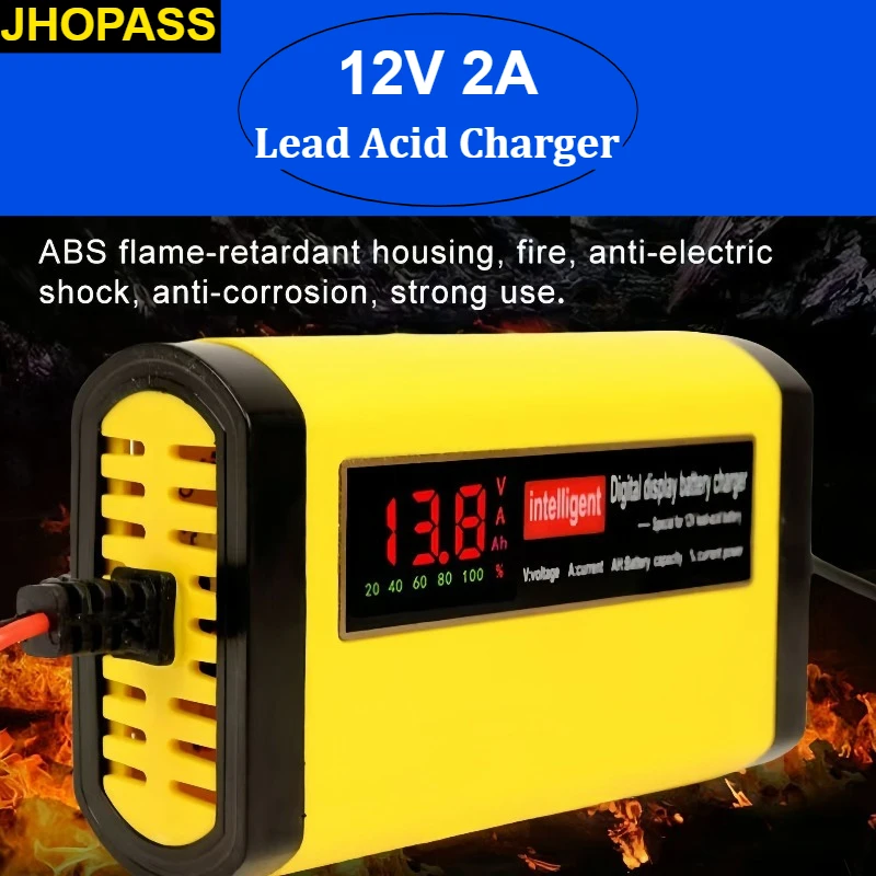

12 В 2 А умный ЖК-дисплей свинцово-кислотный гель, сухое зарядное устройство для электронного мотоцикла, скутера, AC110V-240V, вилка стандарта ЕС, Австралии, США, Великобритании