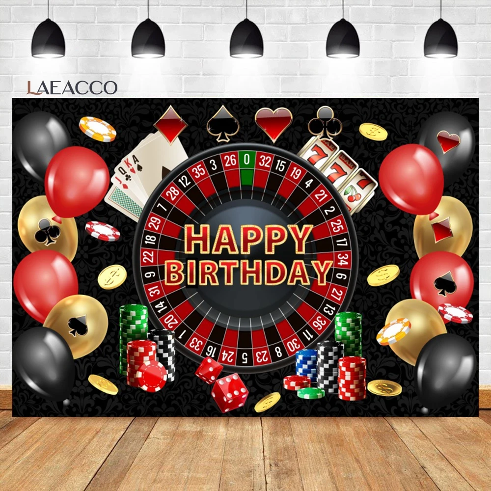 

Laeacco Casino Birthday Backdrop Las Vegas Casino Night Dice Poker Happy Birthday Portrait Customized Photography Background