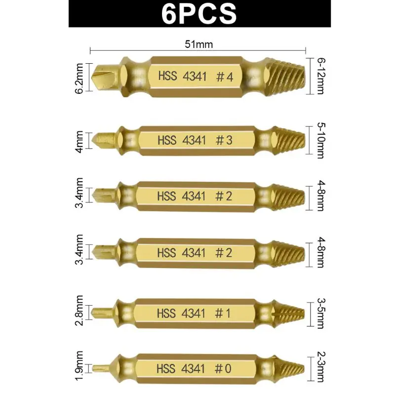 6Pcs Schraube Extractor Drill Bit set Bolzen Entferner Stripped Schrauben Einfach Nehmen Sie Gebrochen Twist Gebrochen Bolzen Schraube Abriss werkzeuge