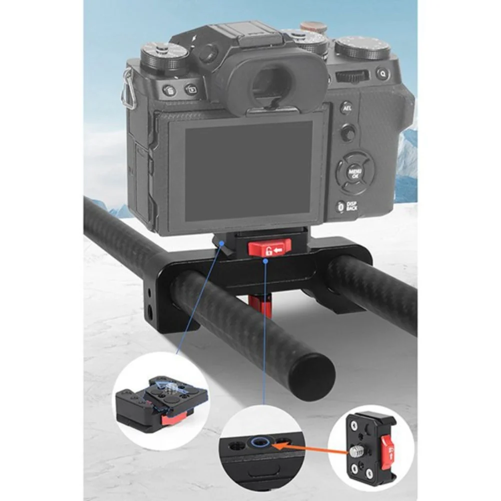 

15mm Dual-Hole Tube Clamp Camera Mount For DSLR Cameras With Quick-Release Knob And Photography Slide Rail Support