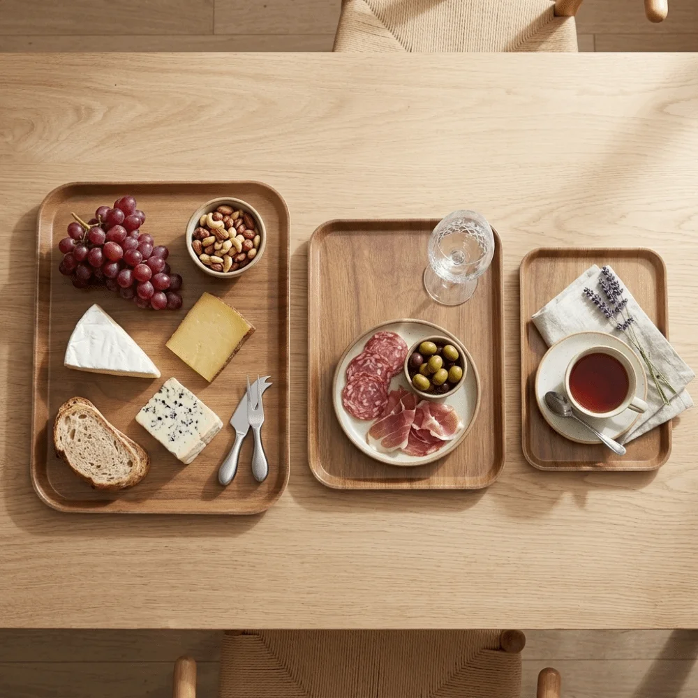 3Pcs Exquisite Melamine Serving Tray Raised Edge Rectangle Food Tray Smooth Sturdy Storage Platter Bedside Use
