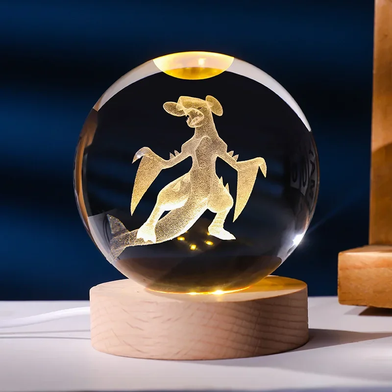 6cm Pokemon 3D Kristallkugel Pikachu Gengar Eevee Planeten-Nachtlicht Lasergravur Glas Pokeball Statue Sammlerstücke