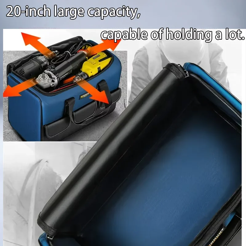 حقيبة أدوات جديدة بسعة أكبر، حقيبة أدوات تنظيم الأدوات متعددة الجيوب مقاومة للماء لأدوات الكهربائي #2