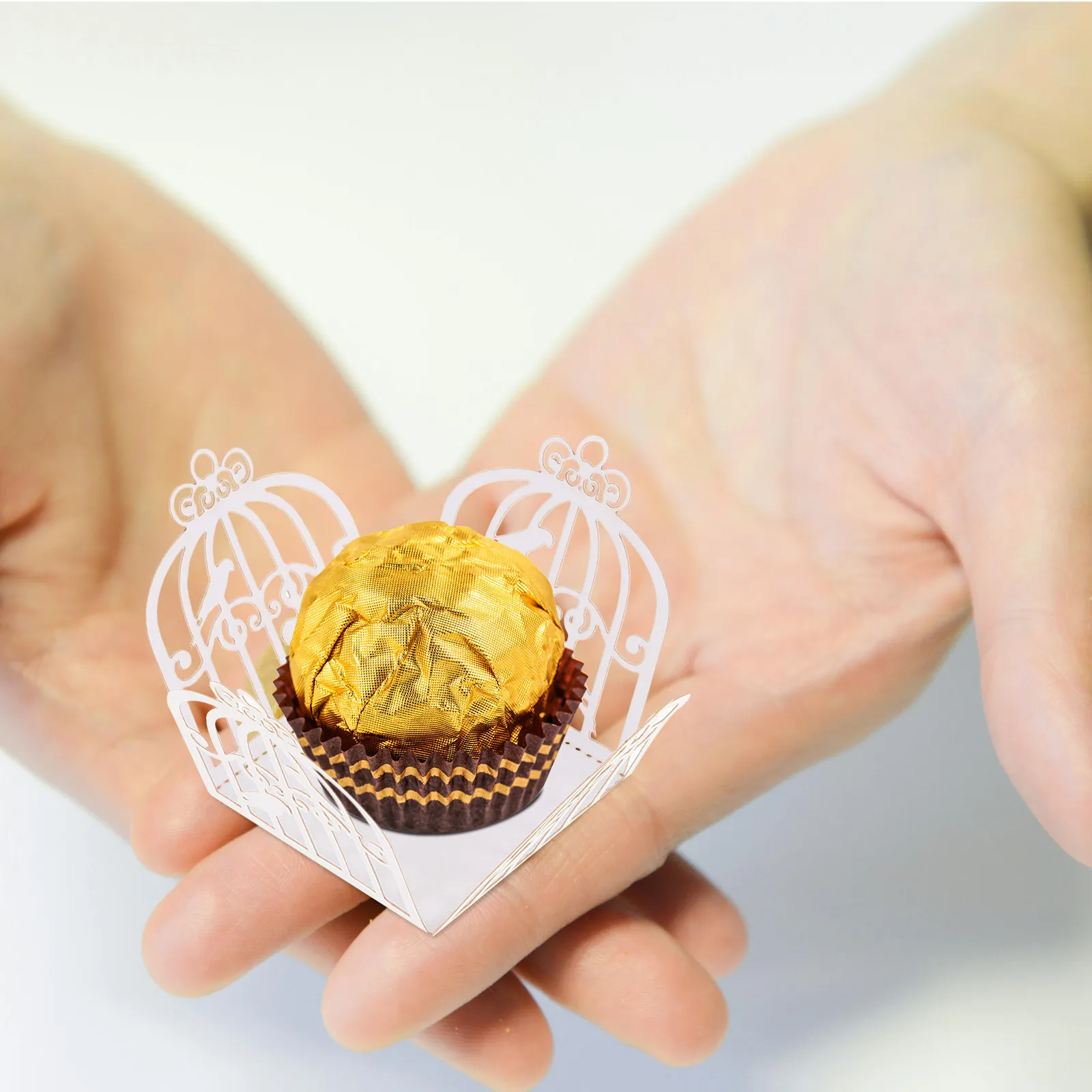 50Pcs Decorative Chocolate Wrapper Cups Hollow Cut Elegant Paper Truffle Liners for Party Dessert Table Centerpieces Wedding