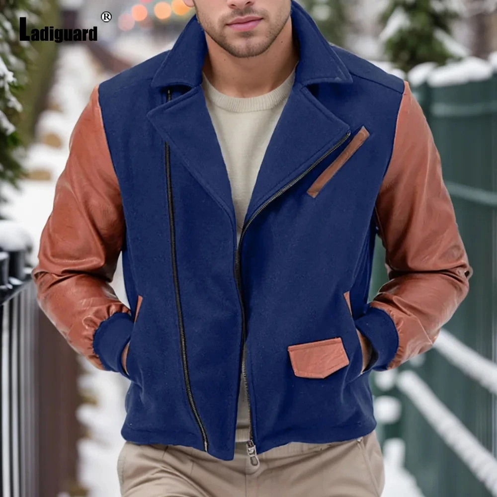 Europe and America New Men's Slim Diagonal Zipper Windbreaker jacket Autumn Winter Leather Bomber Jacket Men casual Jacket Coats