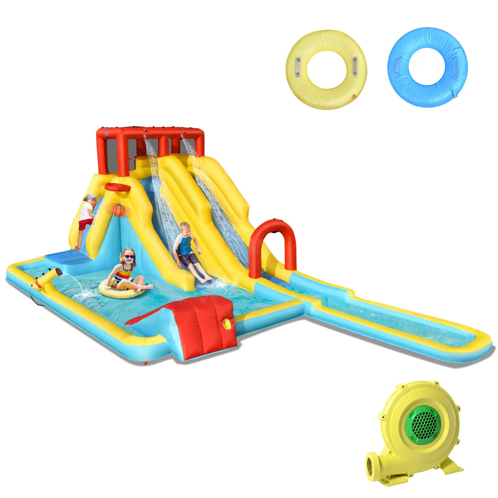 Costway Inflatable Dual Slide Water Park Climbing Bouncer W/ 735W Air Blower