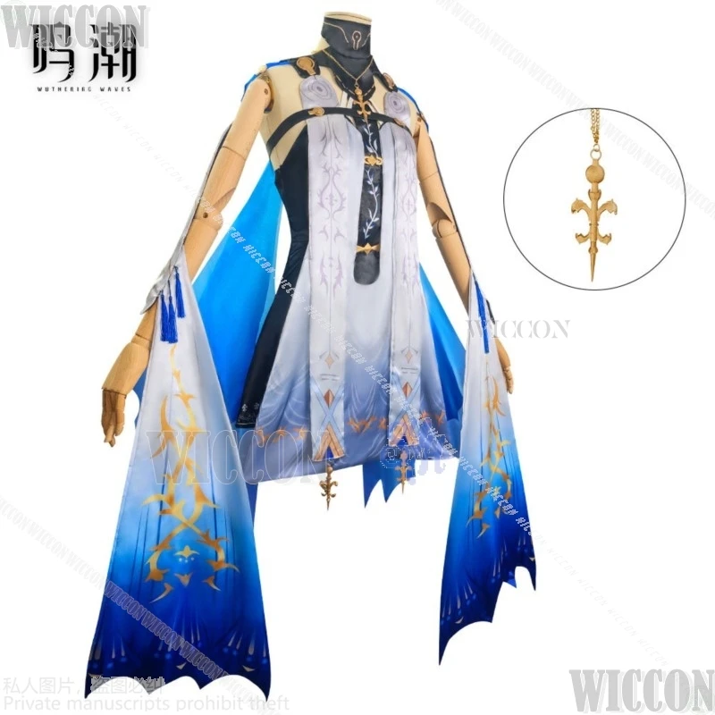 Little Cartethyia Game Wuthering Waves Cosplay 코스프레 카르티시아 Clothes Goddess Blue Gradient Sexy Dress Lolita Halloween Comic Con