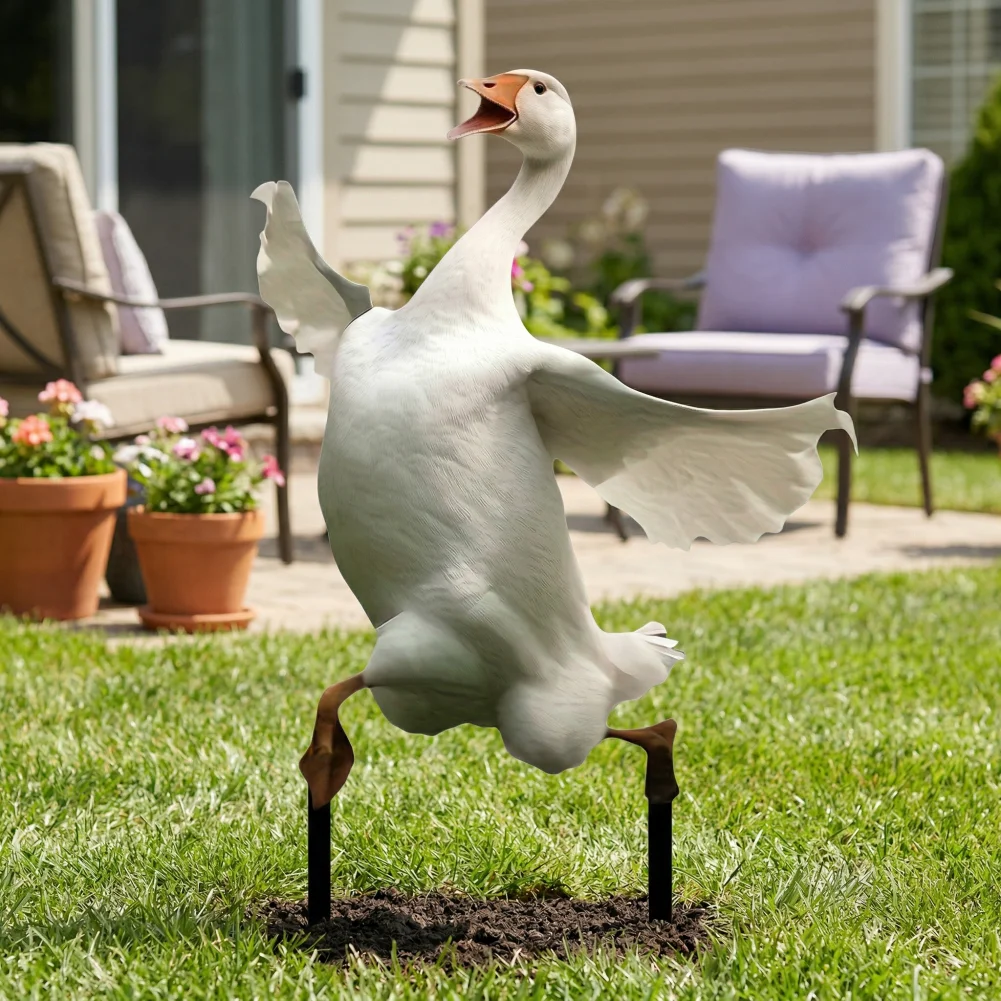 

Акриловая садовая декорация: белая гусыня на колышке, забавное украшение для газона, 2D-фигурка для двора и патио
