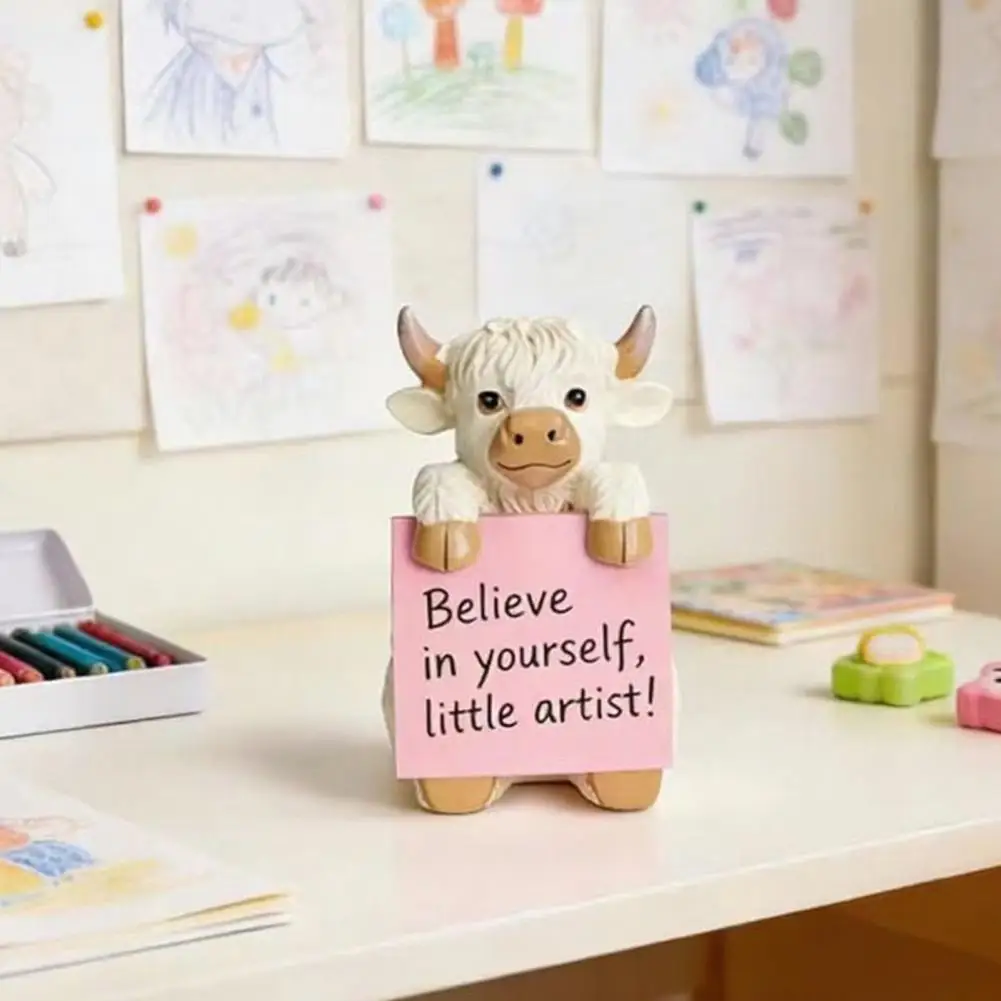 Shaped Office Supplies Highland Cow Pop-up Note Pad Dispenser Cute Resin Memo Holder Handmade Desk Accessory for Home Office