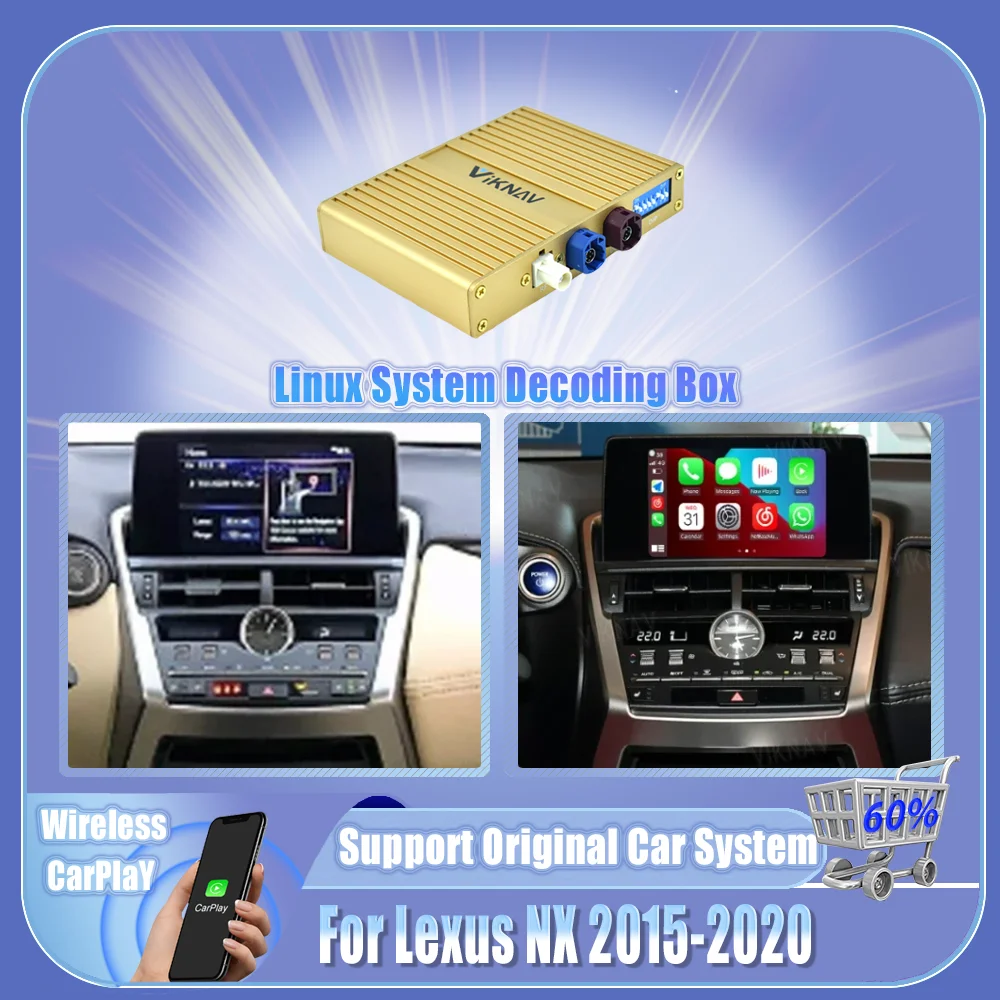 Viknav Linux Interface Decoding Box Fit For Lexus NX 2015-2020 Wireless Apple CarPlay Android Auto Upgrade Decoder Box