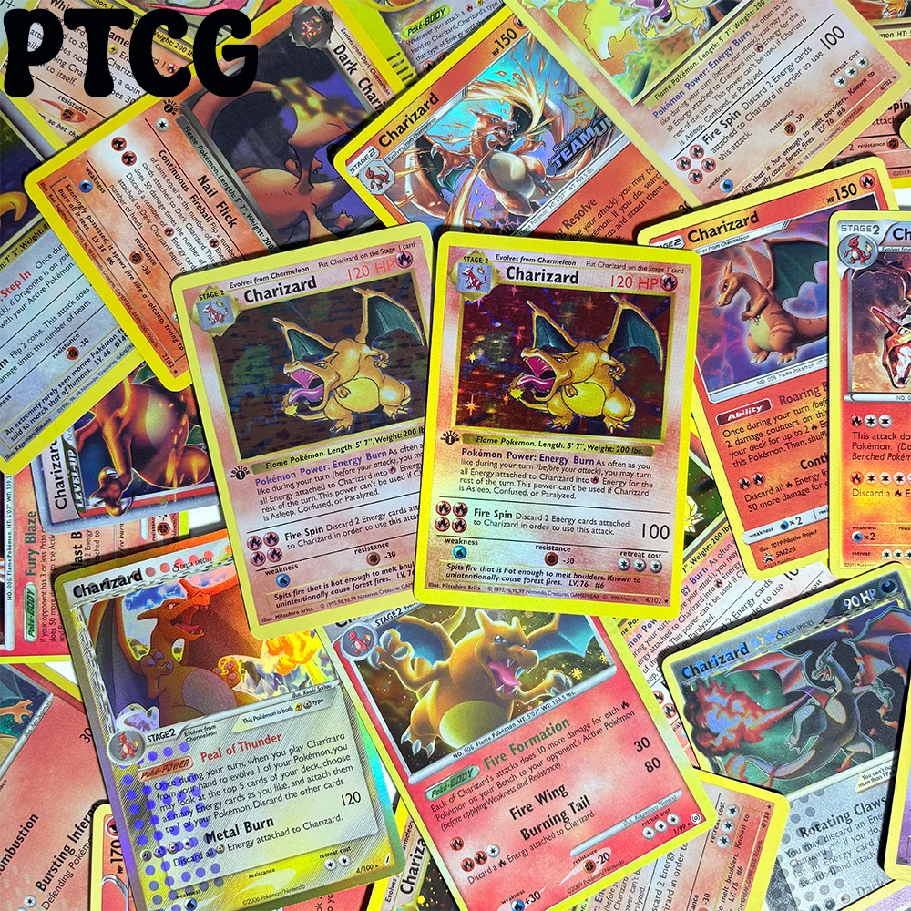 Proxy Card Charizard 1st Edition Holo Single Card PTCG Classic Collectible Fire Spin Card HP80-HP120 Game Card for Players