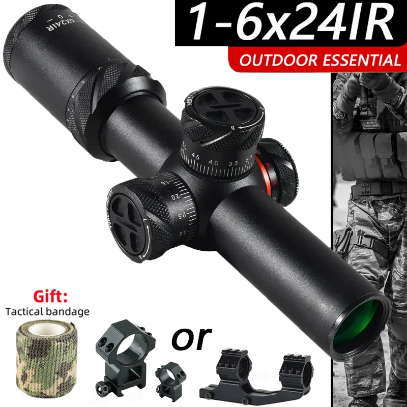 Outdoor Tactical 1-6X24IR Red/Green Optic Crosshair Short Collimator Hunting Sight Airsoft Accessoirey Fit 11mm/20mm Rail Mount