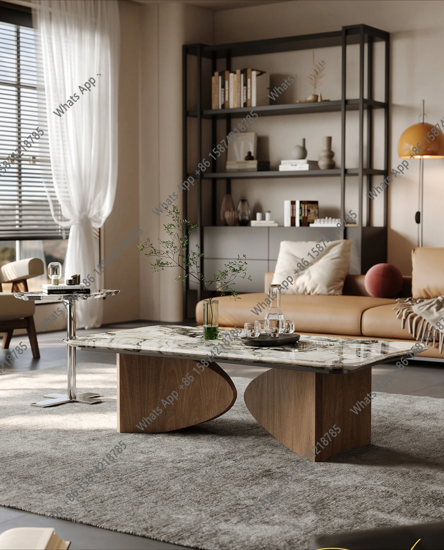 Italian minimalist living room marble coffee table side table combination light luxury high-end rectangular tea table 2026 new