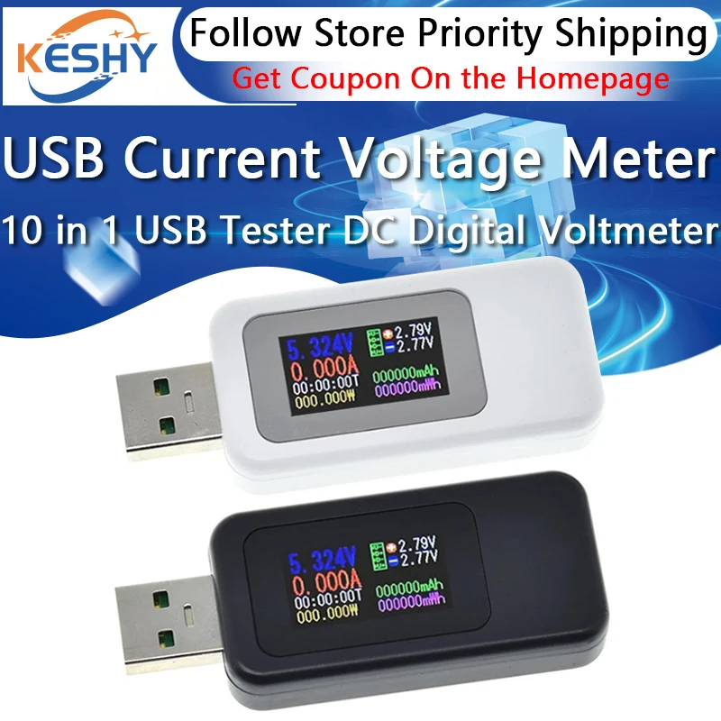 10 in 1 USB Tester DC Digital Voltmeter Amperimetro Current Voltage Meter Amp Volt Ammeter Detector Power Bank Charger Indicator