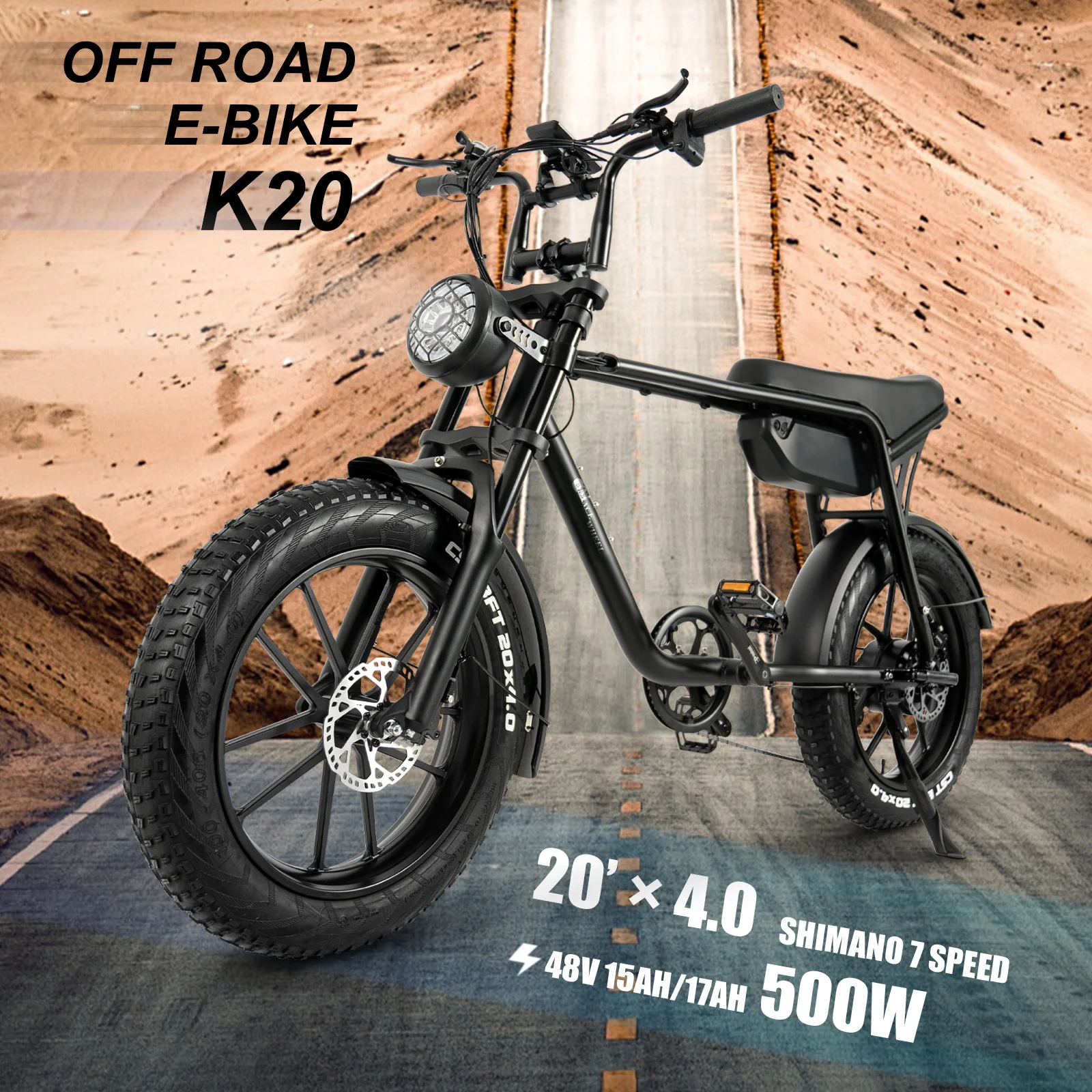 E Bike K20 48v 500w 750w 20ah Electr Dirt Bike Off-road City Ebike Adult Electric Fat Tire Hybrid 20 inch Electric Bicycle