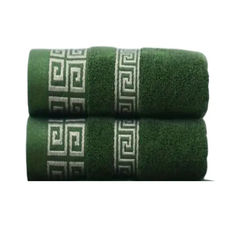 2pcs Green Cotton Towels Set Quick-Dry Thick Soft Embroidered Hotel Bathroom Beach Towels 34x74cm/70x140cm for Christmas Gift