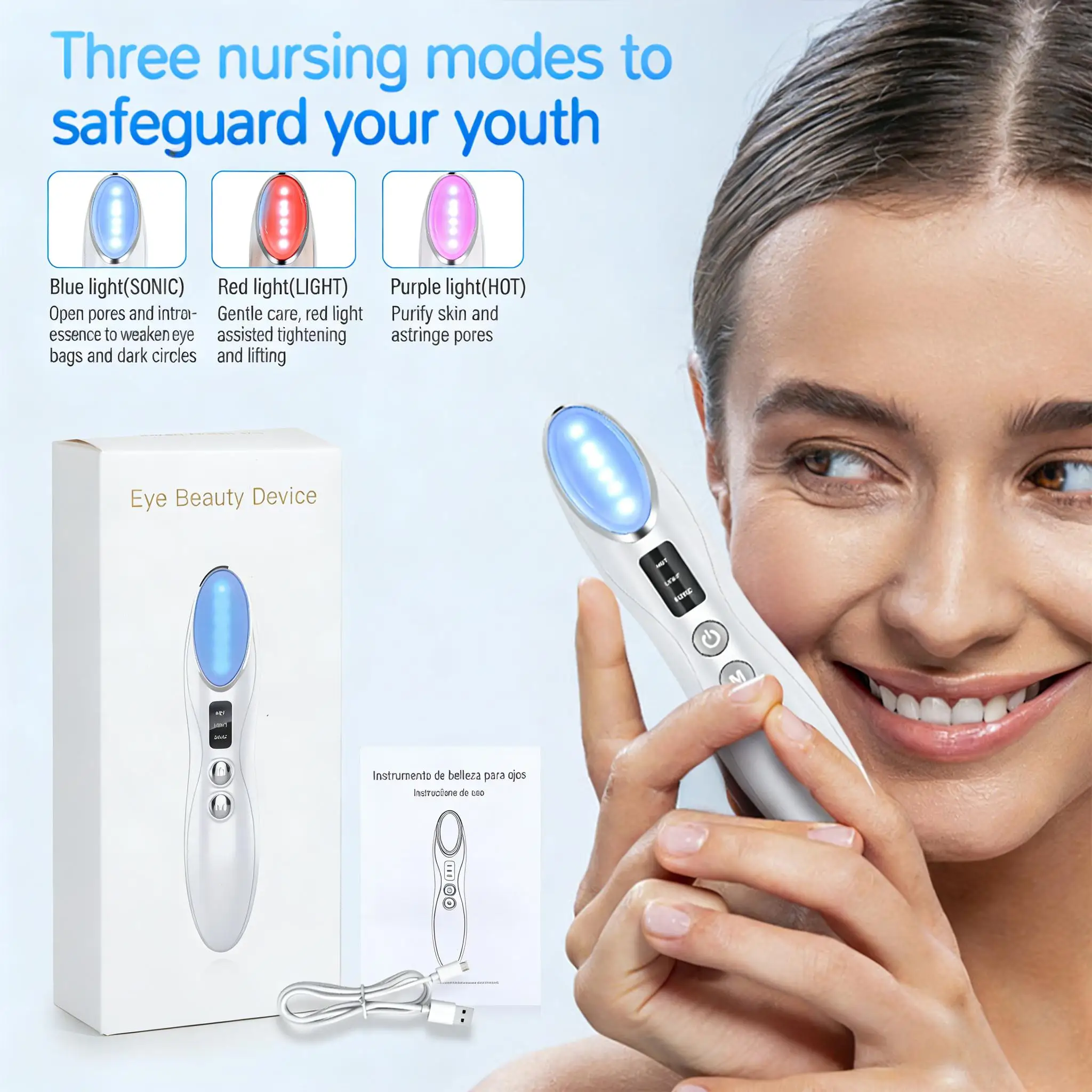 Color Light Beauty Eye Device High Frequency Vibration Face Massager Multi Functional Massage for Relax Eye Dark Circl Care