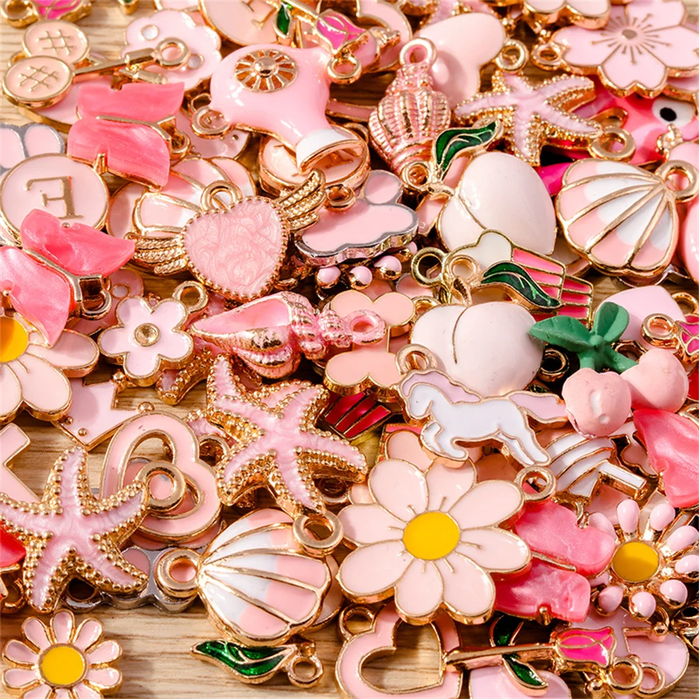 Tusember Mix, 10 Stück, Charms, Serie in Pink, Emaille-Anhänger mit Tier- und Blumenmotiven, zum Basteln von Schmuck, handgefertigte Schmuckaccessoires. – Detail 2