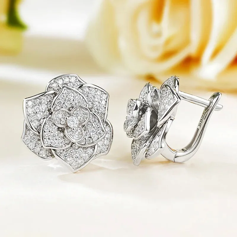 

SENLI Color Moissanite Diamond Camellia Drop Earrings Women 925 Sterling Silver Plated White Gold Pass Tester Dropshipping Gift