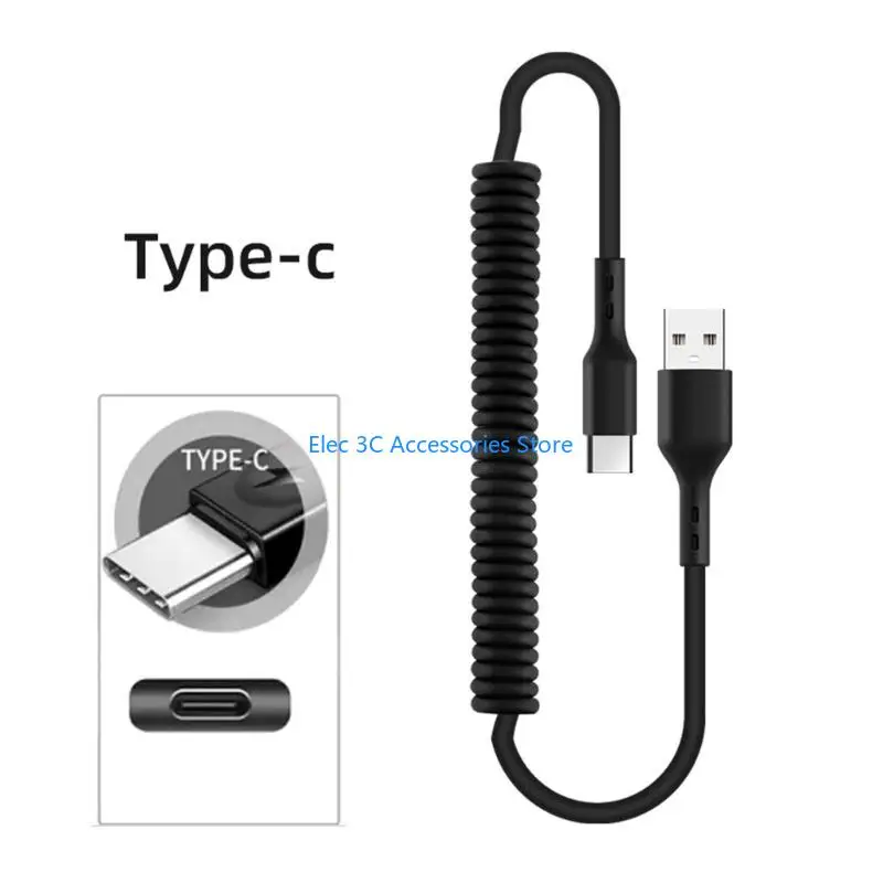 Y51A USB A to USB C Phone Cord USB C Type C Cables Phone Charging Cables Stretching Cord Replacement