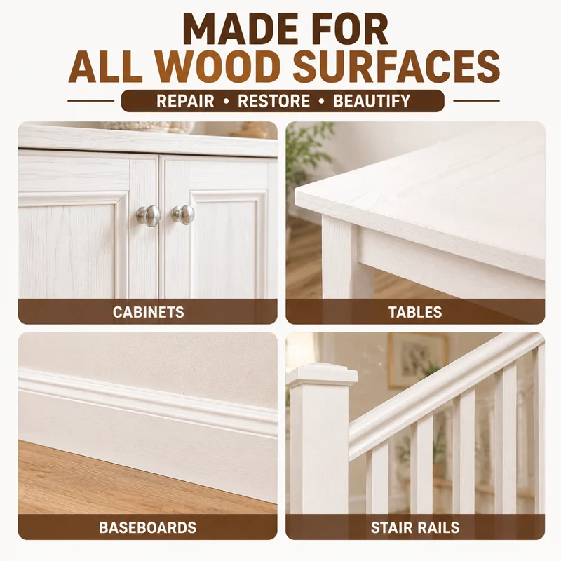 Pasta reparadora de madera blanca KJM, relleno para arañazos, grietas y desportilladuras en muebles, masilla de secado rápido para reparar puertas, gabinetes, mesas y pisos.