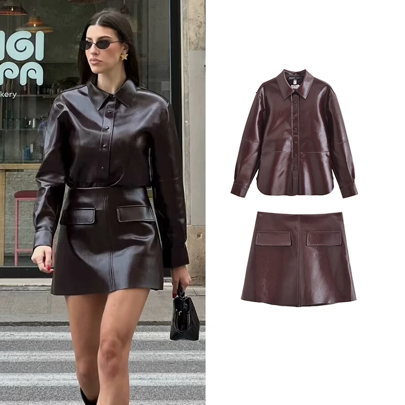 TRAF New Women's Sets Autumn 2-piece 2024 New Chic Slim Mini Skirts 2-piece Set Women's Street Fashion Young Autumn Sets