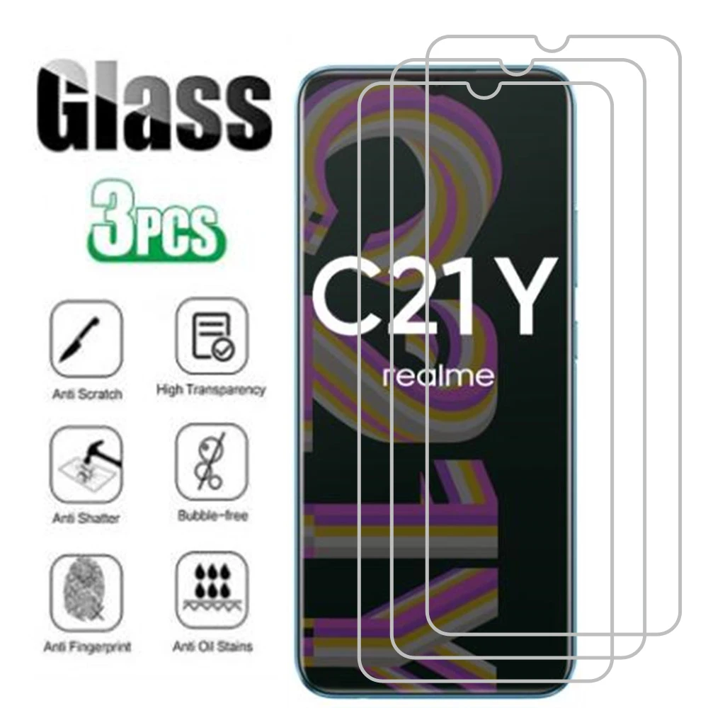 3 uds vidrio templado para Oppo Realme C21 Y C21Y Realmi Realmy Ralme Relme C11 2021 C20 C12 C15 C3 C25 C17 película protectora