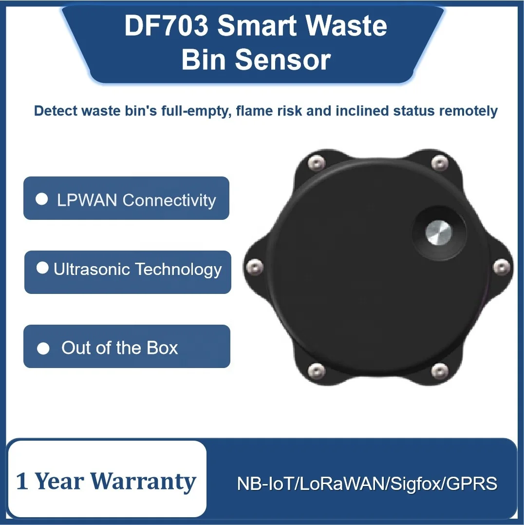 Dingtek DF703 Transdutor de nível de lixo sem fio inteligente compatível com IoT Transdutor ultrassônico de distância/nível