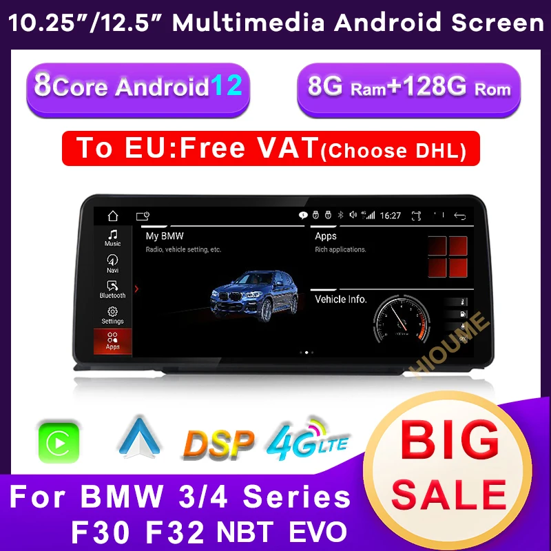 

10.25" / 12.5" 8 Core Android 12 6G+128G Car Multimedia Player GPS Navigation for BMW 3/4 Series F30 F31 F34 F32 F33 F36 NBT EVO