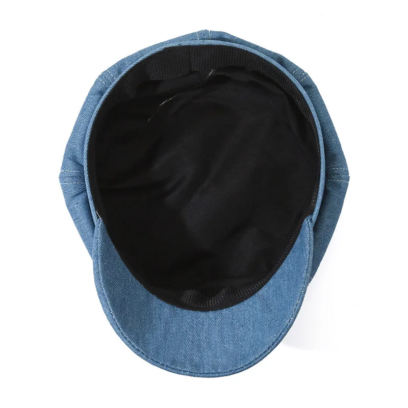 Womens 100% Polyester Denim Newsboy Cap Soft Comfortable Vintage Retro Beret Hat Large Head Size Adjustable Flat Cap Spring Autu
