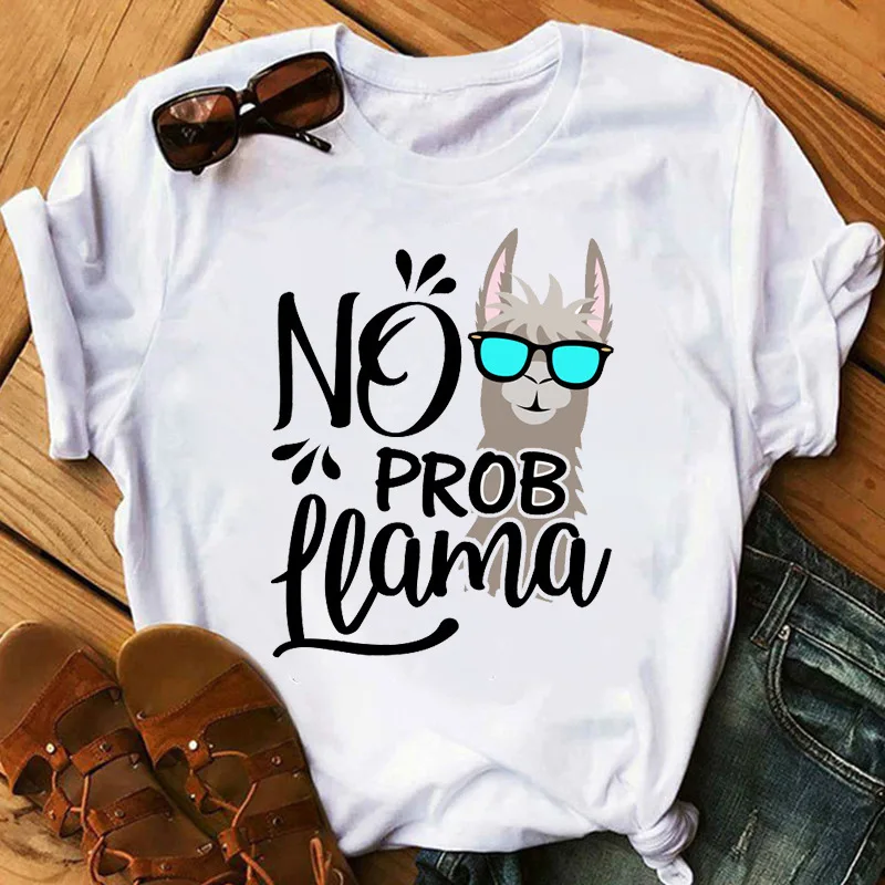 Grass Mud Horse Llama Print Women T Shirt Short Sleeve O Neck Loose Women Tshirt Ladies Tee Shirt Tops Camisetas Mujer