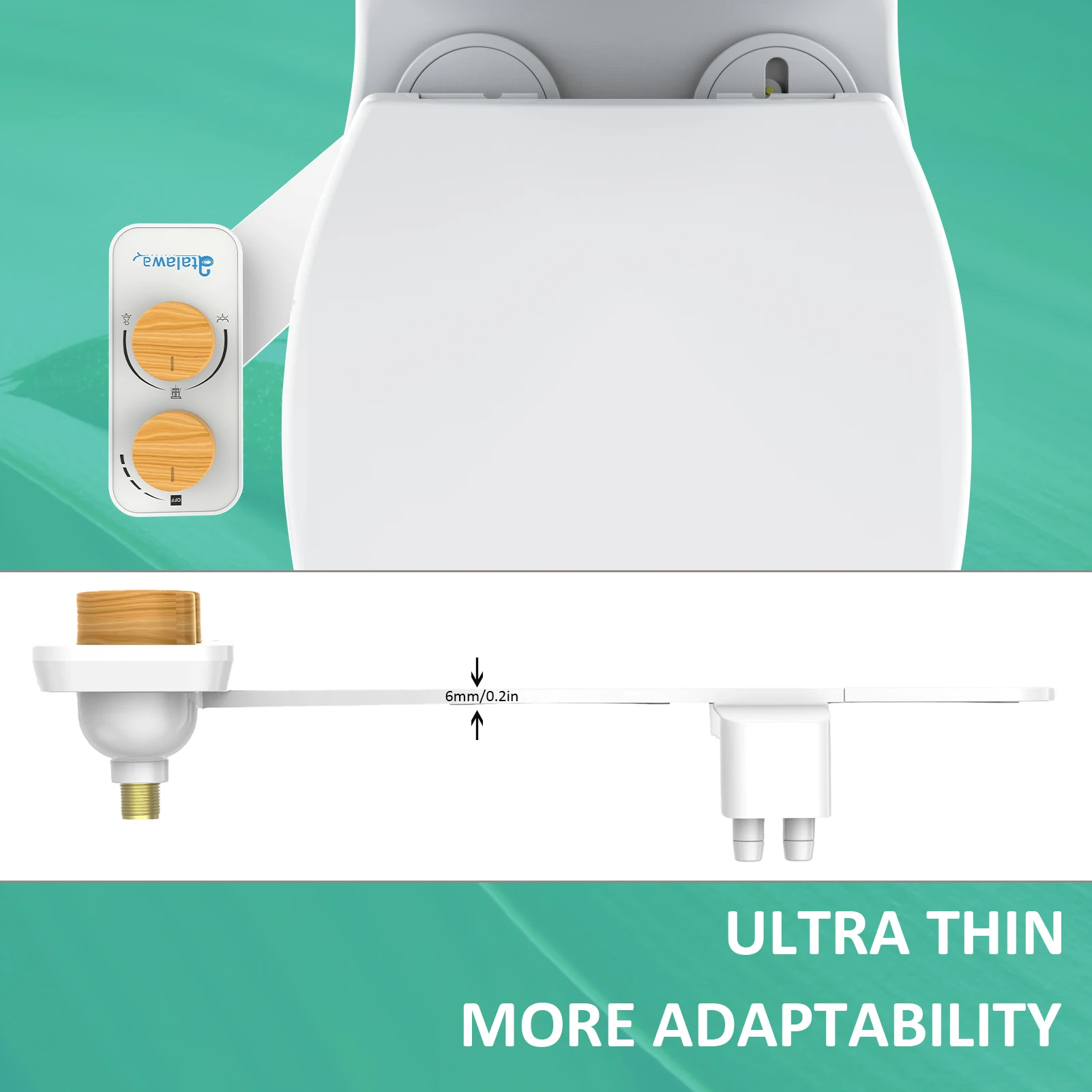 Atalawa Toilet Seat Bidet Attachment Ultra-Slim Double Nozzle Adjustable Water Pressure Non-Electric Ass Sprayer