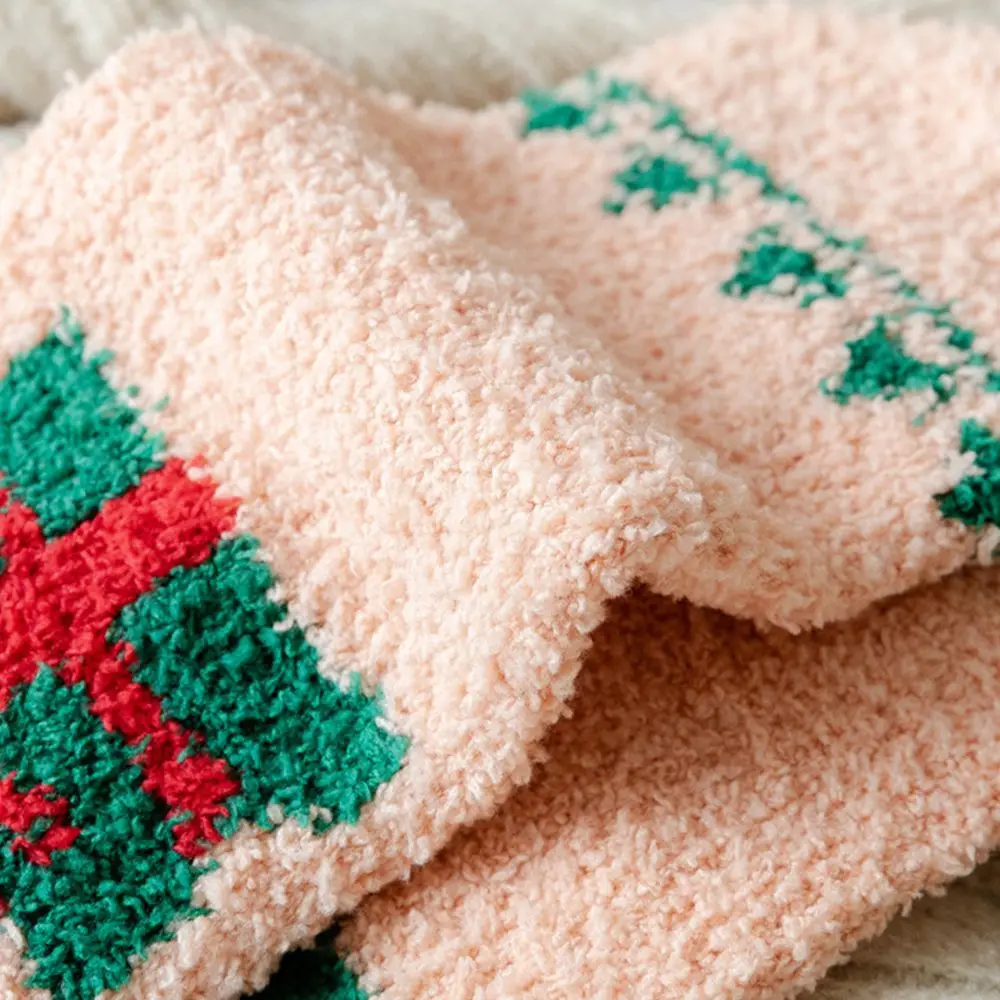 Breathable Cartoon Deer Korean Style Fashion Design Santa Floor Socks Coral Fleece Socks Women Socks Christmas Hosiery