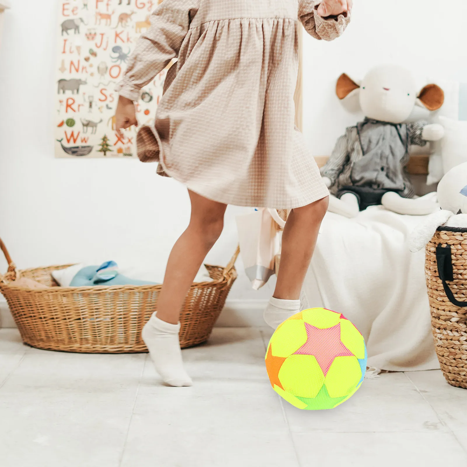 静音屋内サッカーボール-ソフト生地で覆われた高反発静音サッカーボール-幼児・子供向け-安全感覚遊び-エクササイズ-リビング用