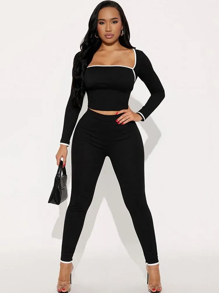 Set da donna 2 pezzi 2025 Autunno Inverno Manica lunga Crop Top e pantaloni Abiti Abiti Set coordinati di moda Completi Tute