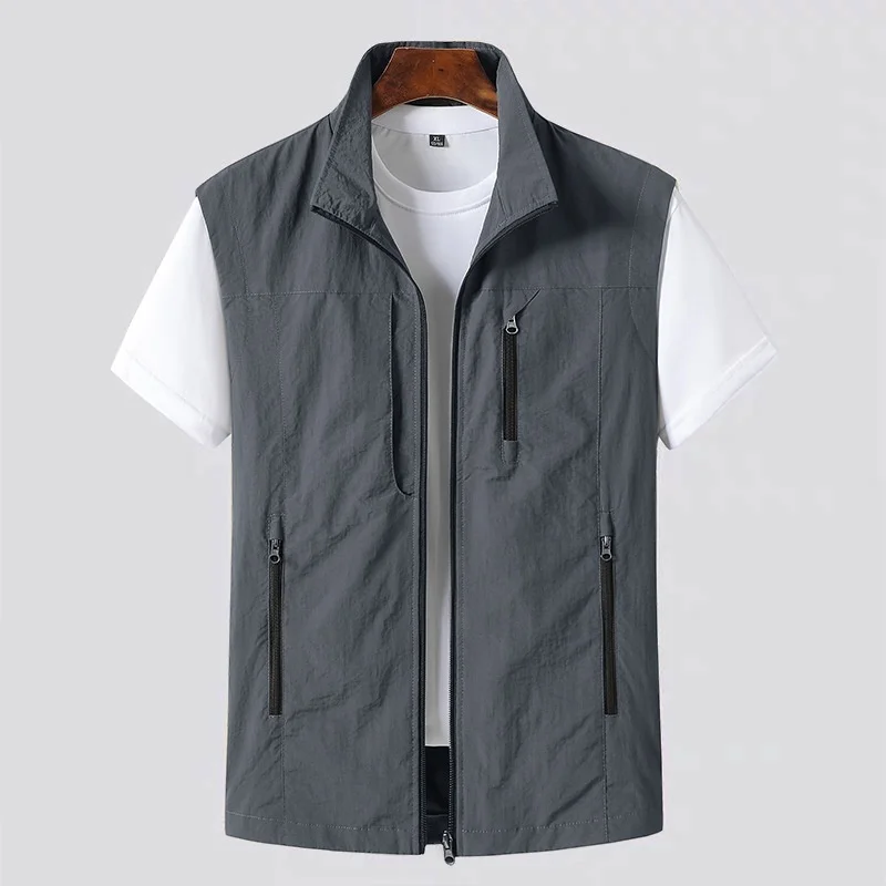 Spring Summer Fishing Waistcoats For Man Outdoor Casual Photography Hiking Vest Stand Collar Quick Drying Waterproof Vest Men